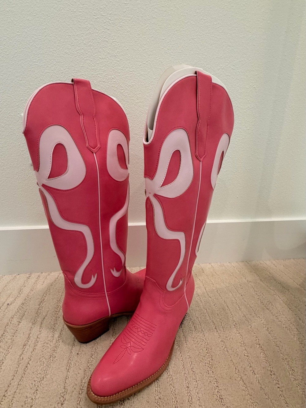 Statement Pink Western Knee-High Heeled Boots